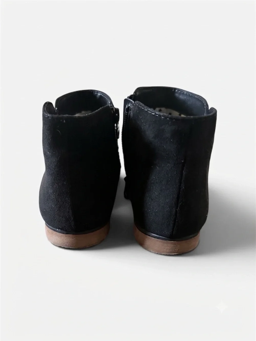 Girl Black Suede Ankle Boots - Classic Zipper
